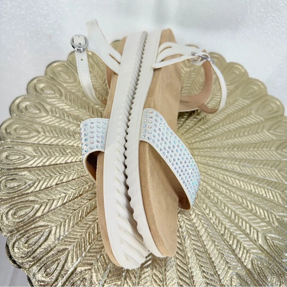 Cat‎ & Jack White Rhinestone Sandals Girls Size 5 Ankle Strap NWOT